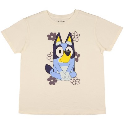 Seven Times Six Bluey Girls' Bluey Sitting Among The Flowers Short Sleeve Crewneck T-Shirt Off-White