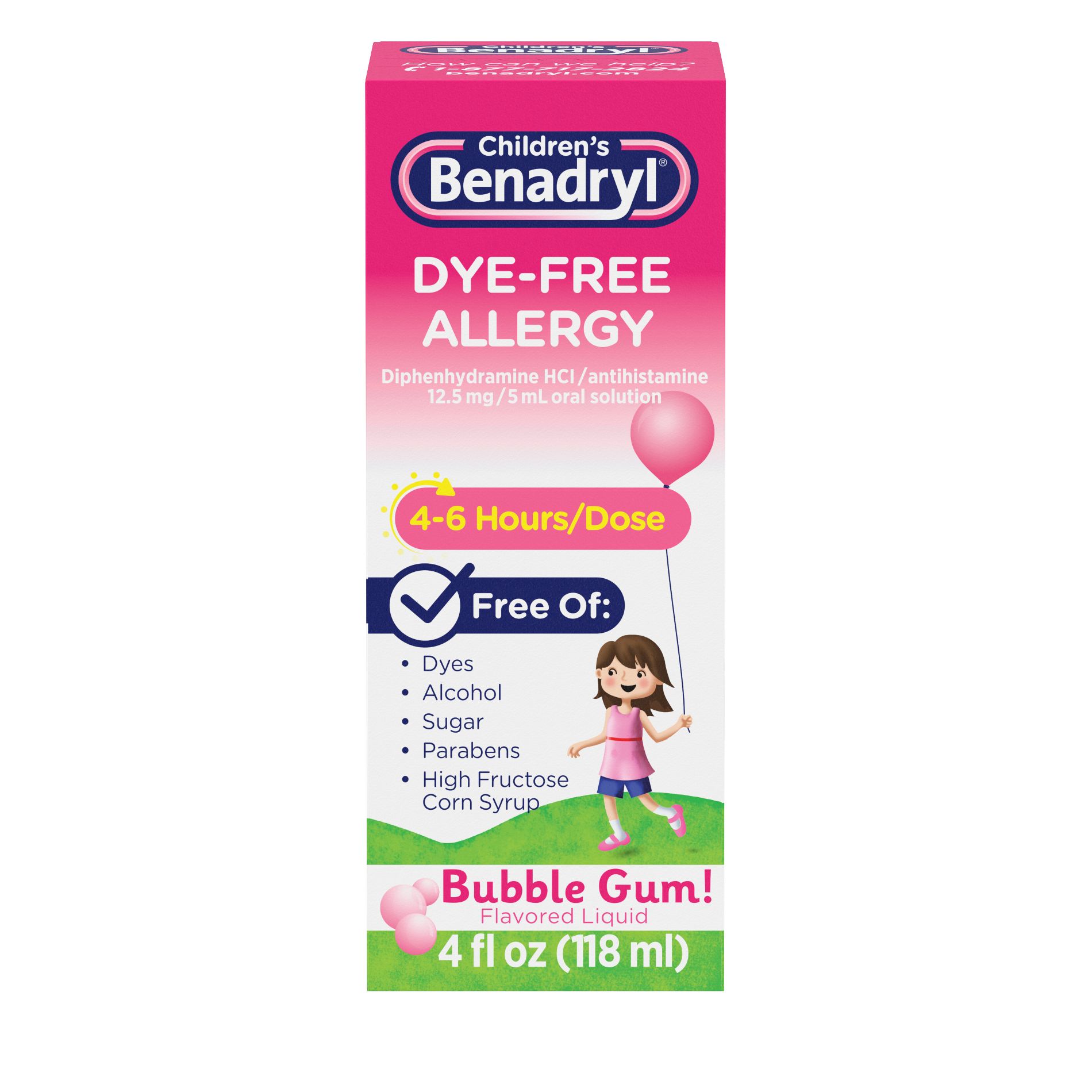 Children's Benadryl Dye-Free Diphenhydramine Allergy Liquid - Bubble Gum - 4 fl oz: Contains Antihistamine, 12.5 Strength, 1 Pack
