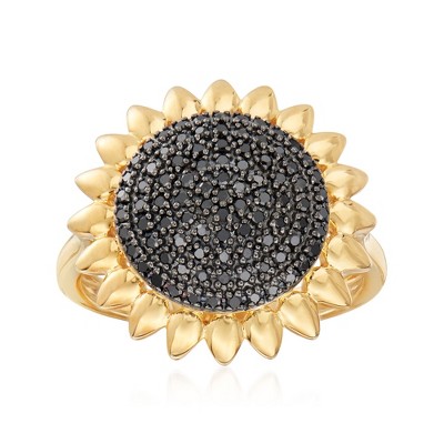 Ross-Simons 0.33 ct. t.w. Black Diamond Sunflower Ring in 18kt Gold Over Sterling