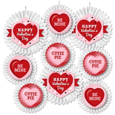 Big Dot of Happiness Conversation Hearts - Hanging Valentine's Day Party Tissue Decoration Kit - Paper Fans - Set of 9