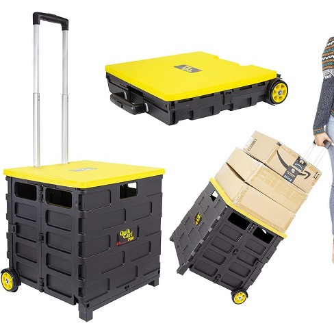 Wheeled Rolling Crate Teacher Utility with seat Heavy Duty Collapsible Basket with Handle A Foldable Rolling Pull Cart with Telescopic Handle