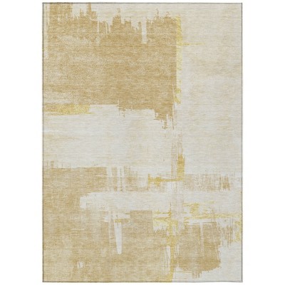 Beige Gold And Tan Abstract Washable Indoor Outdoor Area Rug