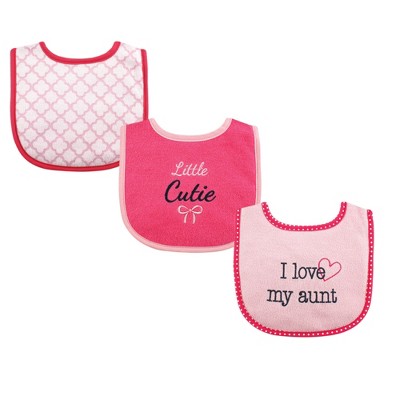 Luvable Friends Baby Girl Cotton Drooler Bibs with Fiber Filling 3pk, Girl Aunt, One Size