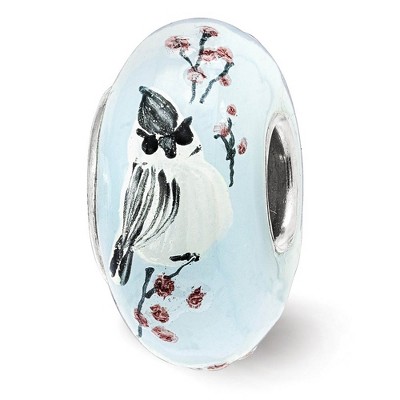 Black Bow Jewelry Fenton Sterling Silver Hand Painted Fluffy Tufty Glass Bead Charm