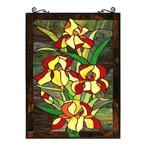 Chloe Lighting Fire Lily Tiffany-Style Floral Stained Glass Window Panel 25`` Height - 1 of 4
