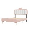 Twin/Full Size Velvet Princess Bed With Bow-Knot Headboard, White+Pink 4A - ModernLuxe - 4 of 4