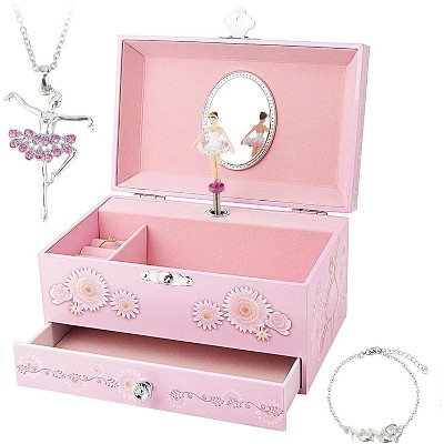 Kids Musical Jewelry Box for Girls with Drawer and Jewelry Set with Ballerina Theme