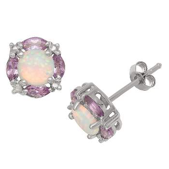 Opal and Amethyst Accent Stud Earrings in Sterling Silver
