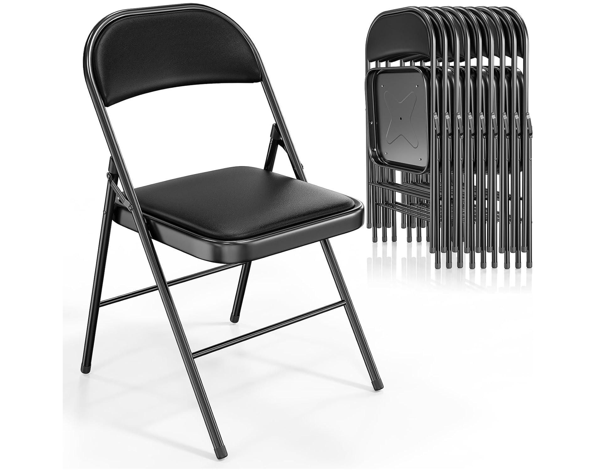 VINGLI 10 Pack Folding Chairs with Padded Seats, Metal Frame with Pu Leather Seat & Back, Capacity 350 lbs, Black