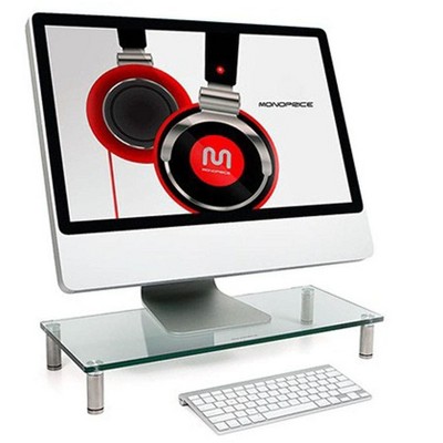 Clear Glass and Brushed Metal Desktop Stand with Adjustable Feet