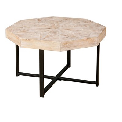 NicBex 29.1 Inch Wood Octagonal Coffee Table with Patchwork Craft Tabletop and Cross Metal Base for Living Room