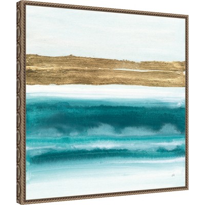 Gold and Teal Abstract Canvas Art with Beaded Frame