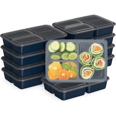 20-Piece Lightweight, Durable, Reusable BPA-Free 3-Compartment Containers - Microwave, Freezer, Dishwasher Safe