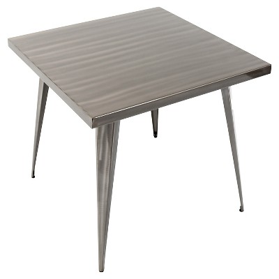 Austin 32" Brushed Silver Square Industrial Dining Table