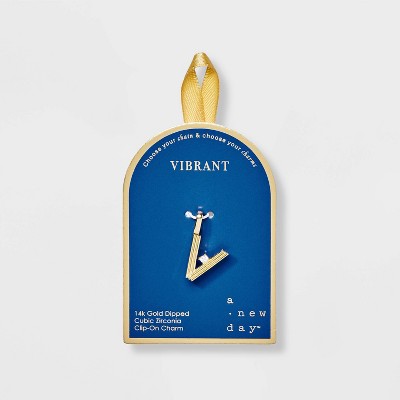14K Gold Dipped Cubic Zirconia Ribbed Letter Charm - A New Day™ Gold