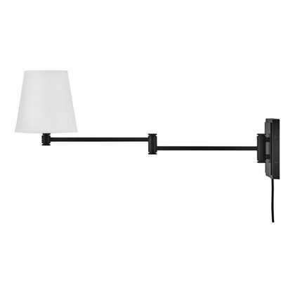 Black Steel Dimmable Plug-in Swing Arm Sconce with White Shade
