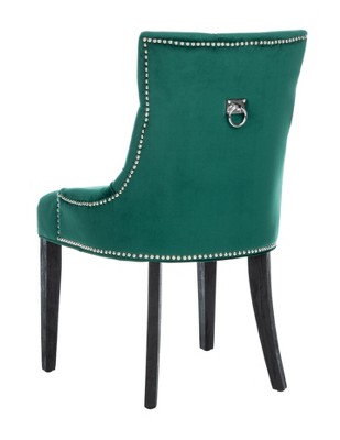 Emerald Velvet Upholstered Parsons Side Chair with Espresso Wood Legs