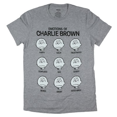 Seven Times Six Peanuts T-Shirt Emotions Of Charlie Brown Men's Short Sleeve Tee Grey