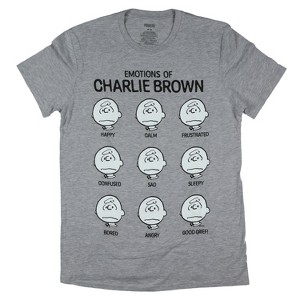 Seven Times Six Peanuts T-Shirt Emotions Of Charlie Brown Men's Short Sleeve Tee Grey - 1 of 3