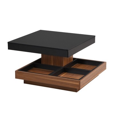 NicBex  Square 360-Degree Rotating Coffee Table with 3 Detachable Tray,2-Tier Center Table with Storage for Living Room