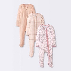 Baby Girls' 3pk Floral Sleep N' Play - Cloud Island™ Peach - 1 of 4