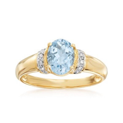 Ross-Simons 1.00 Carat Aquamarine Ring With Diamond Accents in 14kt Yellow Gold