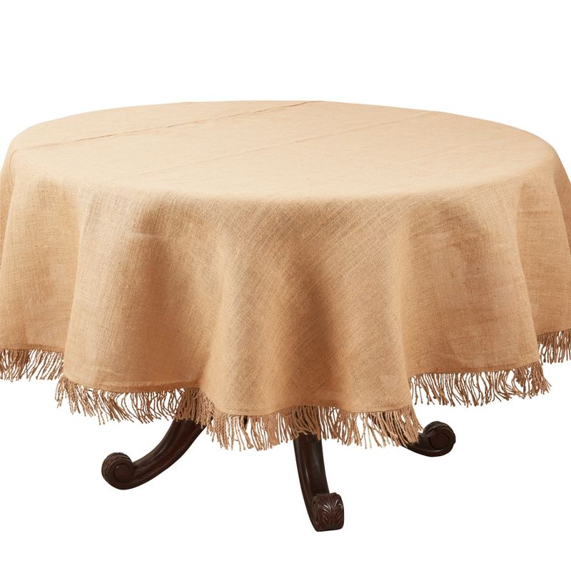 Saro Lifestyle Handcrafted Jute Tassel Tablecloth, 72", Beige, 1 of 4