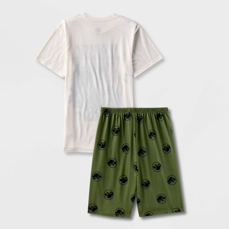 Boys&#39; Jurassic World 2pc Short Sleeve Top and Shorts Pajama Set - White/Green, 2 of 4