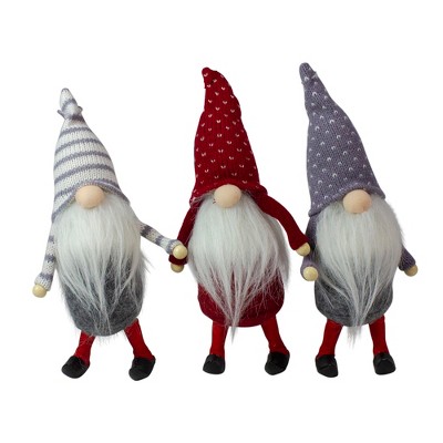 Northlight Set of 3 Standing Gnome Christmas Ornaments 10"