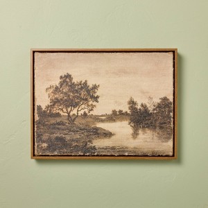 12"x16" Horizontal Landscape Lake Burlap Framed Wall Art - Hearth & Hand™ with Magnolia - 1 of 3
