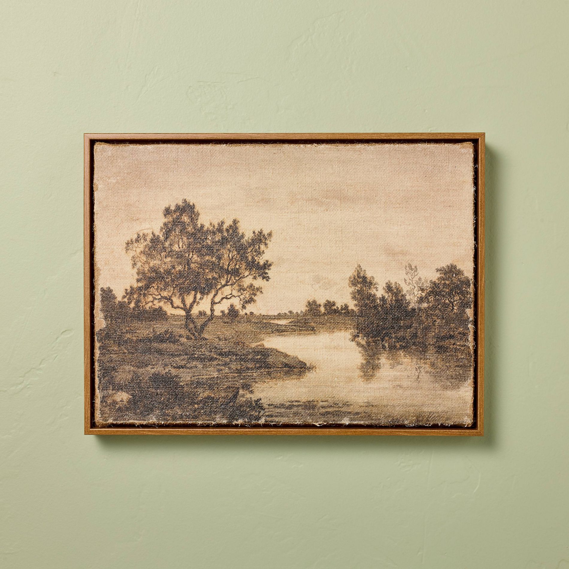 12"x16" Horizontal Landscape Lake Burlap Framed Wall Art - Hearth & Hand™ with Magnolia