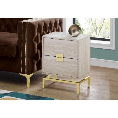 Beige Marble Look 2-Drawer Gold Metal Accent Table