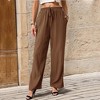 Coolmee Women Palazzo Pants Casual Drawstring Elastic Waist Striped Wide Leg Pants with Pockets - 3 of 4