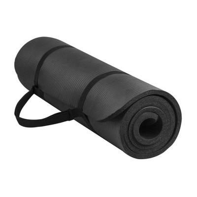 Exercise Yoga Mat with Carrying Strap for Yoga Gym Pilates Fitness Black 