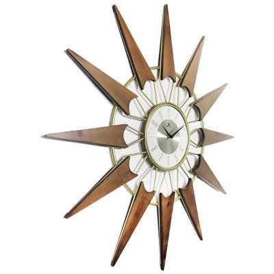 31" Nova Starburst Oversized Walnut and Gold Wall Clock