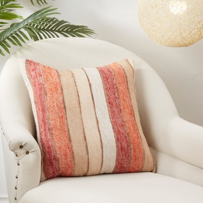Chic Linear Pattern Orange Cotton Square Throw Pillow Cover