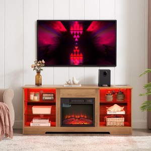 Lyngins TV Stand with 18" Electric Fireplace,LED TV Media Console Table with Power Outlets & USB Ports,4 Glass Shelves,for Living Room,Bedroom - 1 of 4