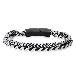 Steeltime Men's two tone black ip and stainless steel double layered cuban & wheat link bracelet - 1 of 4
