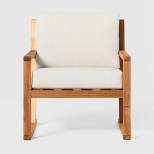 Saracina Home Modern Slat-Back Acacia Outdoor Arm Chair with Cushions

