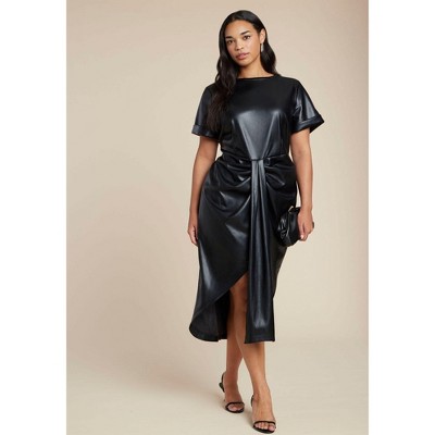 ELOQUII Faux Leather Tie Detail Dress