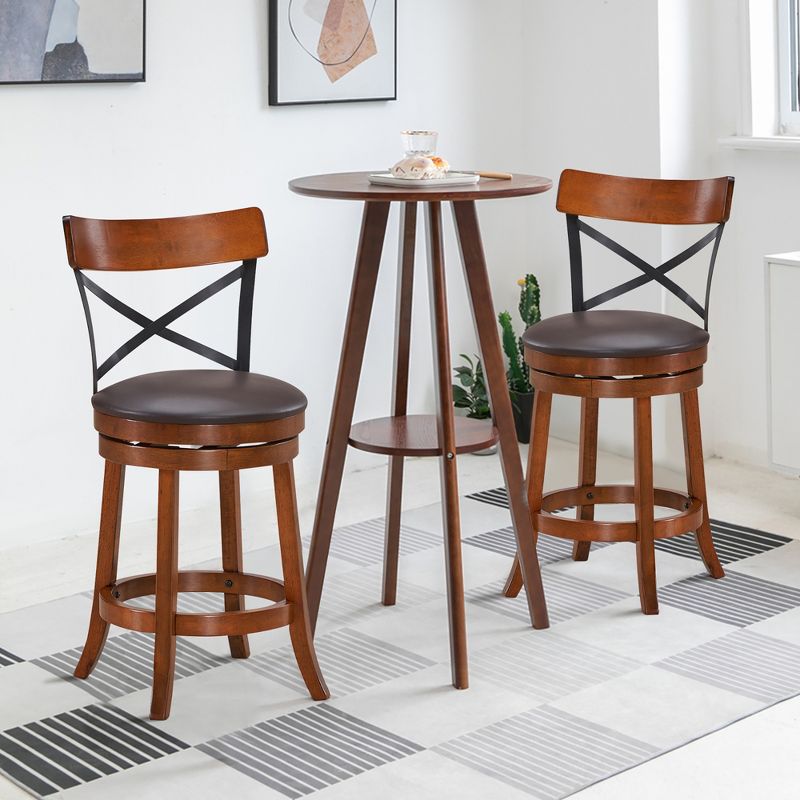 Costway Set of 2 Bar Stools Swivel 25'' Dining Bar Chairs with Rubber Wood Legs, 2 of 11