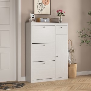 RISOKEYS White Freestanding Tipping Bucket Shoe Rack Organizer with  Flip Drawers and Storage Shelf for Entryway, Hallway, Living Room - 1 of 4