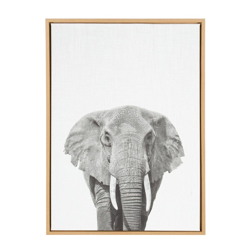 Natural Wood Framed Elephant Canvas Wall Art, 23x33