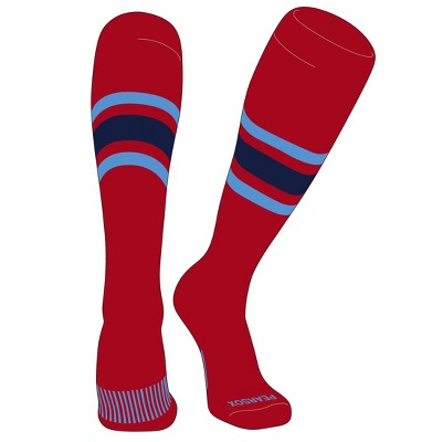 PEAR SOX Striped OTC Baseball, Softball, Football Socks (B) Red, Sky Blue, Navy (S)