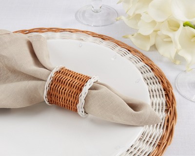 Natural Elegance Two-Tone Rattan Napkin Rings, Caramel - Set of 4