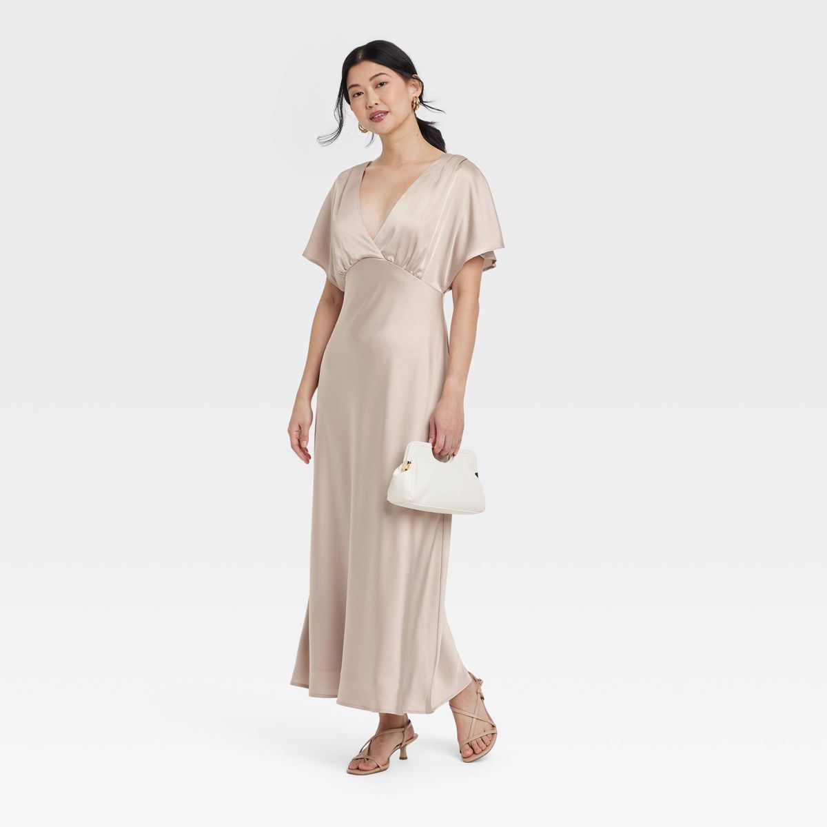 Women's Satin Flutter Short Sleeve Maxi A-Line Dress - A New Day™ - thumbnail 9