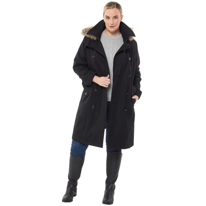Alpine Swiss Womens Parka Trench Pea Coat Belt Jacket Fur Hood Reg & Plus Sizes, 5 of 9