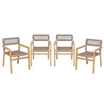 Christopher Knight Home Hamon Outdoor Rope Woven Acacia Wood Dining Chair (Set of 4), Light Teak