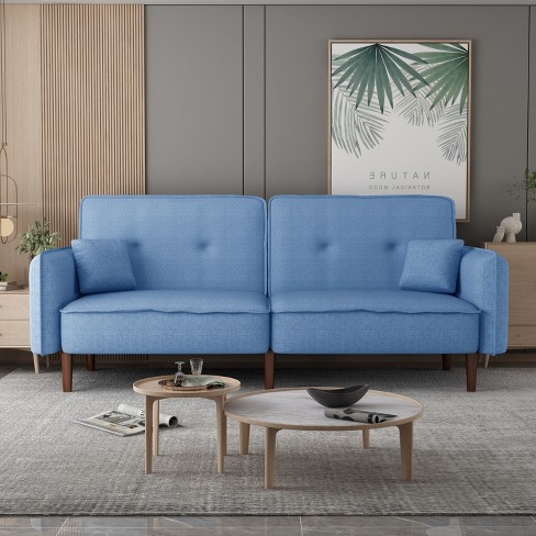Convertible Futon Sofa Bed With Wooden Legs, Blue - Modernluxe : Target