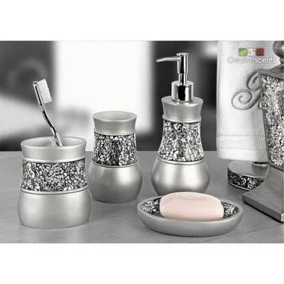 Silver Crackled Glass Mosaic 6-Piece Bathroom Accessories Set